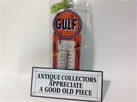 Gulf  advertising thermometer and other sign