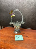 art glass basket with butterfly