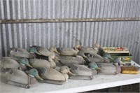 12 Duck Decoys w/ Weights & Tackle Box w/ Contents