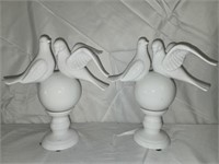 Pair of Twos Company White Ceramic Dove on Sphere