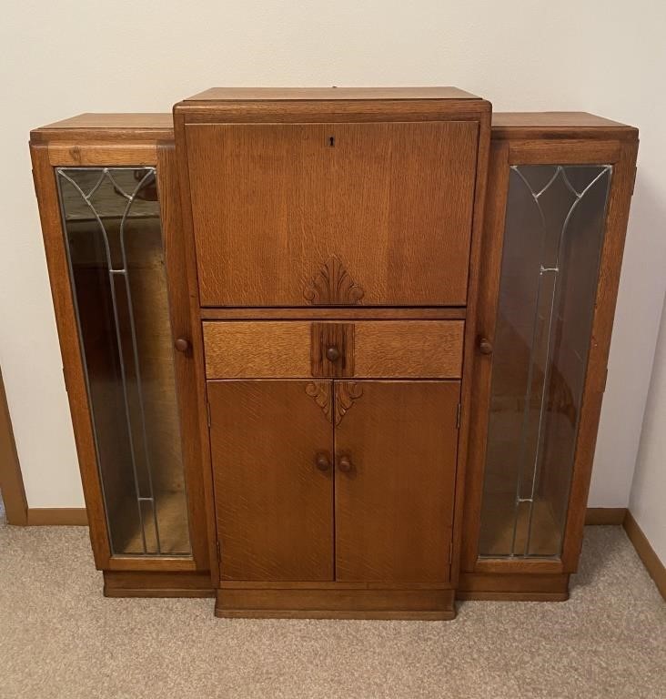 Antique Lebus Oak Side by Side Secretary Desk/Cab