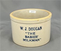 RW 2 lb butter crock w/ "The Babies Milkman"