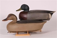 Pair of Hen & Drake Mallard Duck Decoys by