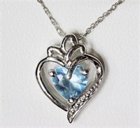 Sterling Silver Simulated Aquamarine Heart Pendant