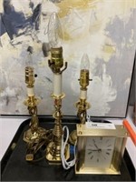 Brass Table Lights with Mantel Clock
