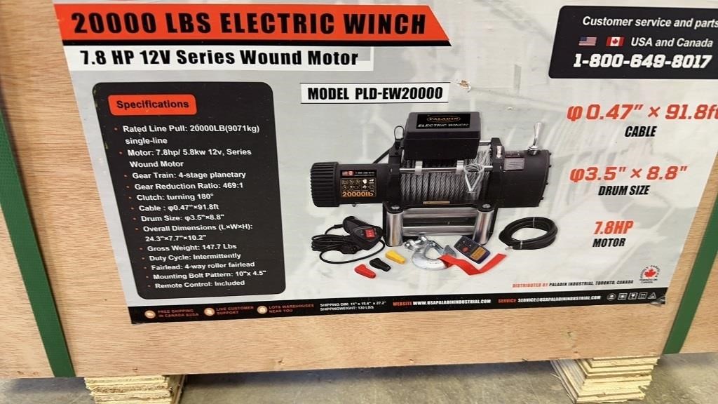 Unused 20.000 Lb. Electric Winch In Crate