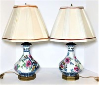 Pair of Nice Porcelain Table Lamps with Mesh Brass
