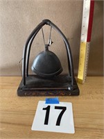 9" TALL CAST IRON BELL W/ WOOD STAND