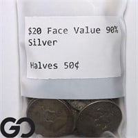 $20 Face Value Bag of 90% Silver Halves