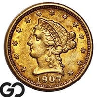 1907 $2.5 Gold Liberty Quarter Eagle, Nice Coin