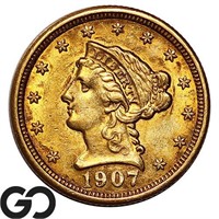 1907 $2.5 Gold Liberty Quarter Eagle, Nice Coin