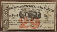 1883 Shenango & Allegheny Railroad Co. $35 Bond