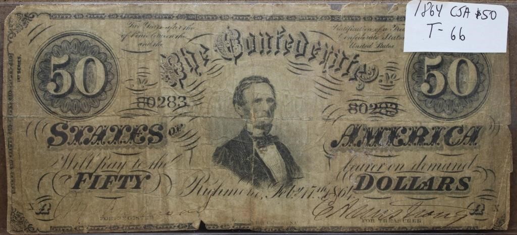 1864 Confederate Jefferson Davis $50