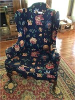 Floral fabric wing back chair