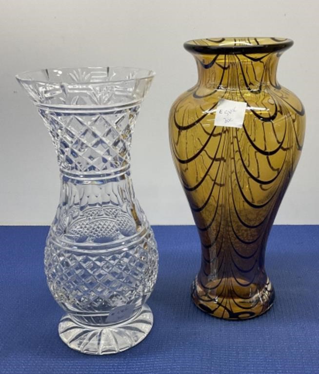 Blown Glass Vase , Cut Glass Vase 10, 11” h