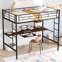 Bellemave Full Size Loft Bed with Desk Black