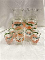 Vintage orange juice drink set, two carafes and