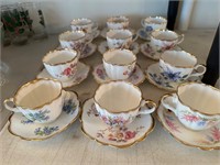 Lot of 12 Bone China Cups & Saucers
