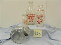 3 Milk Bottles - Incl. Meadow Gold, Sanitary &