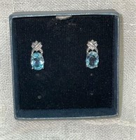 Pair Sterling Blue Topaz Post Earrings in Gift Box