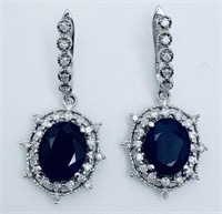 Certified 7.53cts Sapphire & Diamond 14k Earrings