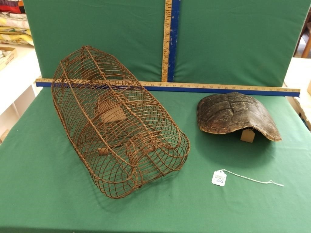 WIRE ANIMAL TRAP AND TURTLE SHELL