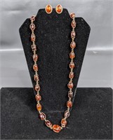 Sterling Silver Clasp Amber Earrings & Necklace