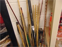 golf clubs, fishing rods