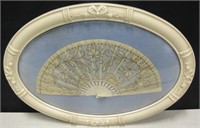 Antique Bubble Frame Hand Carved Bone & Lace Fan