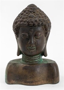 Chinese Patinated Bronze Buddha Head Sculpture