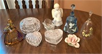 Fenton Angel & Hand Painted Bell, Trinket Dishes