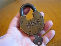 Antique Hibbard Solid Brass Padlock with Key