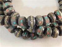 AFRICAN TRADE BEADS BONE WITH STONE INLAY ROCK STO