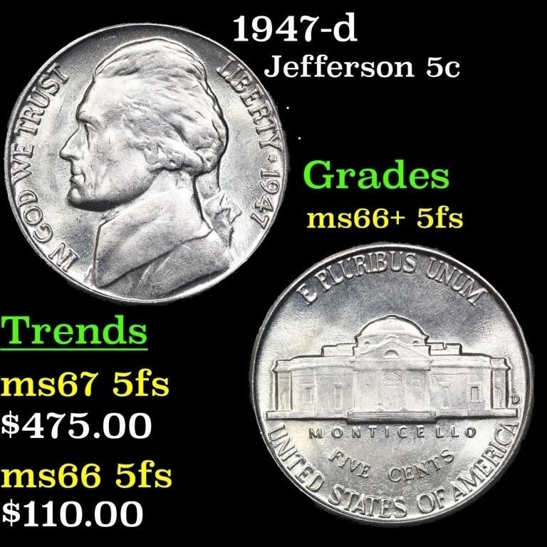 1947-d Jefferson Nickel 5c Grades GEM++ 5fs