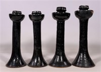 Pr. Jugtown candlesticks, redware, 5" base, 13"