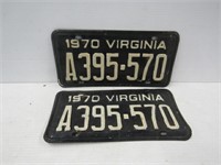 1970 VA License Plates Pairs