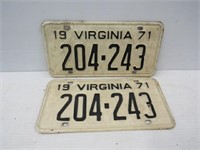 1971 VA License Plates Pairs