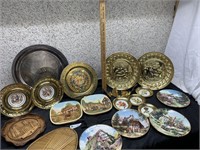 Brass Colored , Many English Themed plates & more