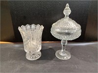 Cut Glass Candy Dish and Cut Glass Candle Holder