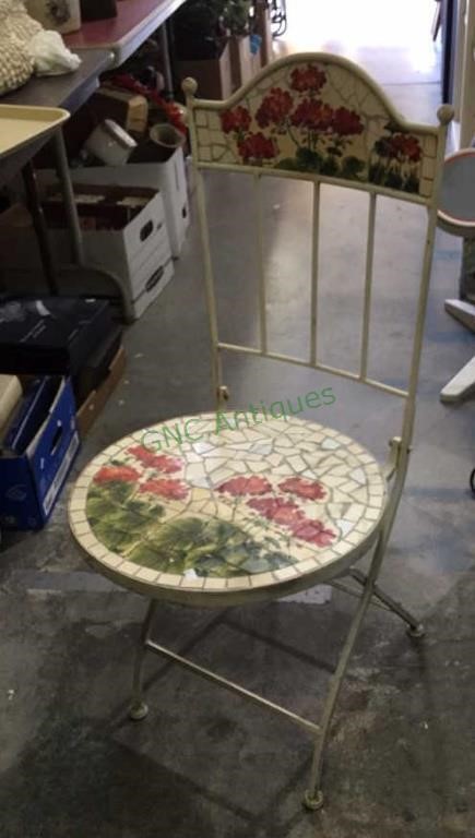 Folding wrought iron mosaic garden chair with