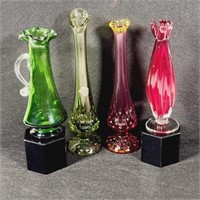 4 Beautiful Glass Swung Vases, Fenton