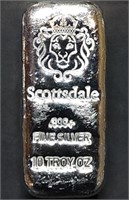 10 Troy Oz Scottsdale Mint .999+ Fine Silver Bar