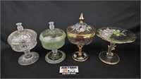Hand Painted Heavy Glass Pedestal Dishes