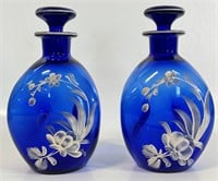 LOVELY ENAMELLED COBALT GLASS PINCHED DECANTERS