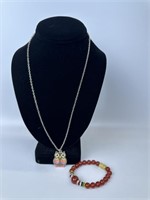 Claire's Owl Necklace & Beaded Bracelet