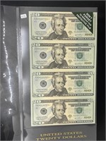 Uncut Sheet of (4) Series 2004-A $20 Star Replace