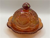Vntg LE Smith Carnival Glass Round Cheese Butter