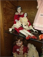 Harlequin porcelain dolls. 14" and 26".