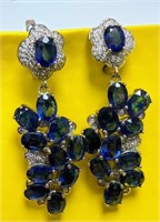 $1600 Silver 16.02G Blue Sapphire Earring 21.56Ct