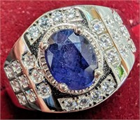 $500 Silver 6.21G Sapphire Men'S  Ring